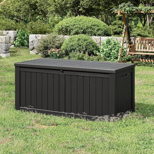 151 Gal Deck Box, Outdoor Storage Box Waterproof Lockable, Gas Lift,Black