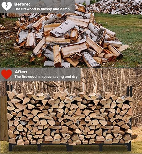 8ft Firewood Rack Outdoor Adjustable Heavy Duty Wood Rack Storage