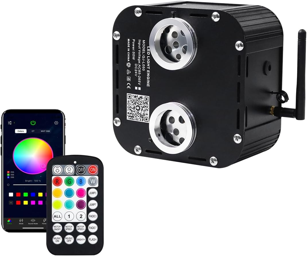 AZIMOM Dual Color High Brightness 50W Twinkle Fiber Optic Light Source RGBW