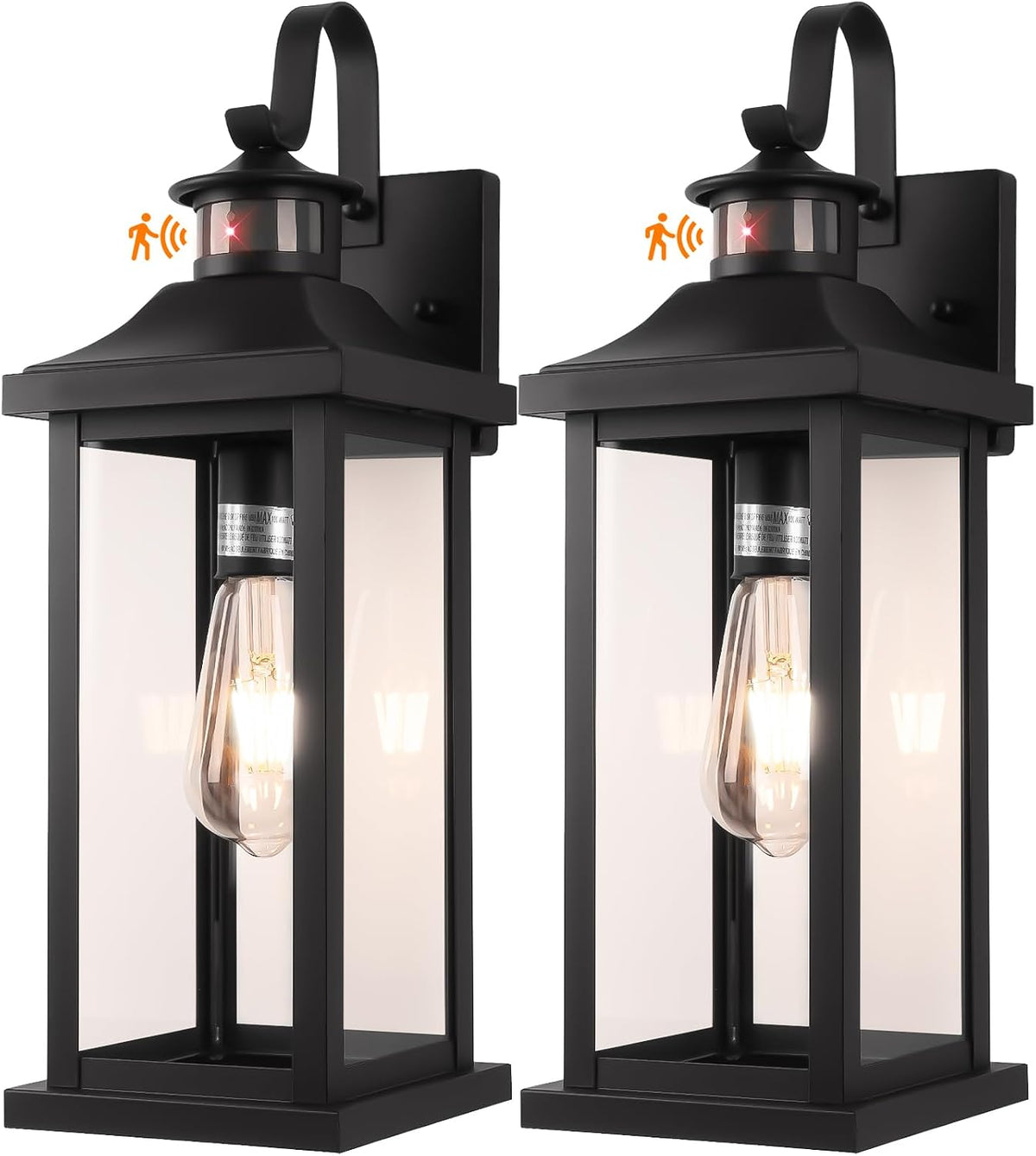 Roravilila 18 Inch Motion Sensor Outdoor Lights 2-Pack, Large Black Dusk to