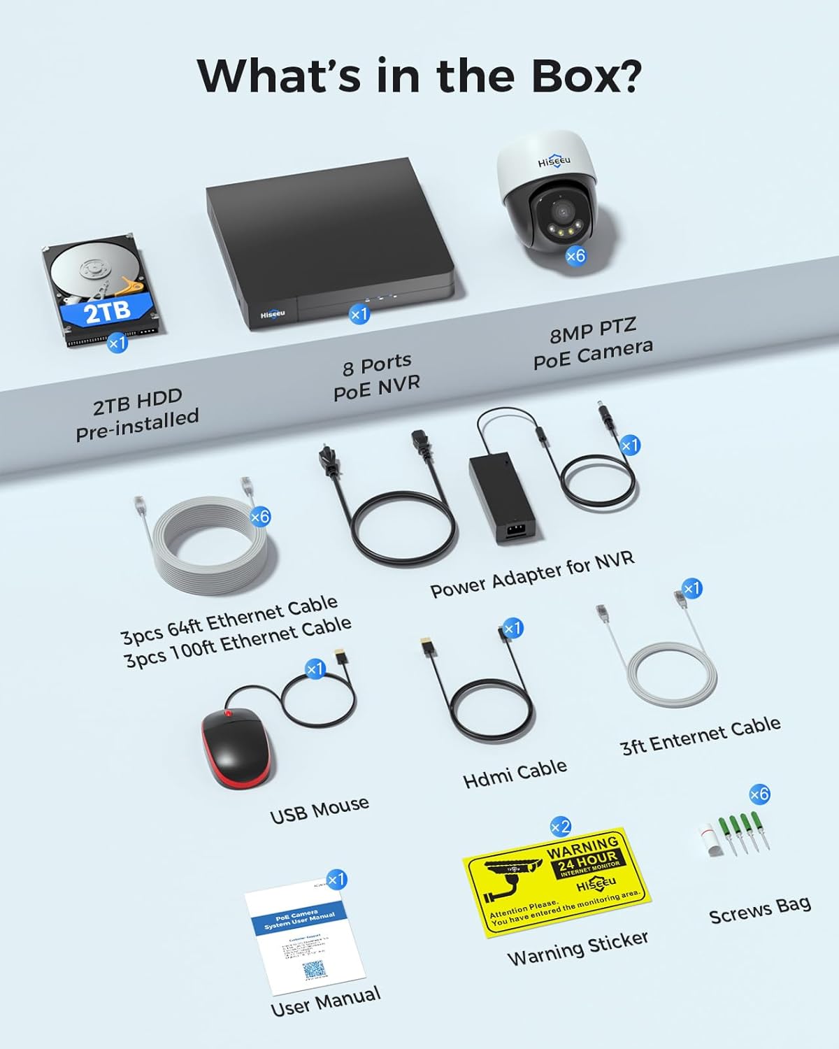【360°view】 hiseeu 4k poe ptz security camera system，6 on a desk or shelf