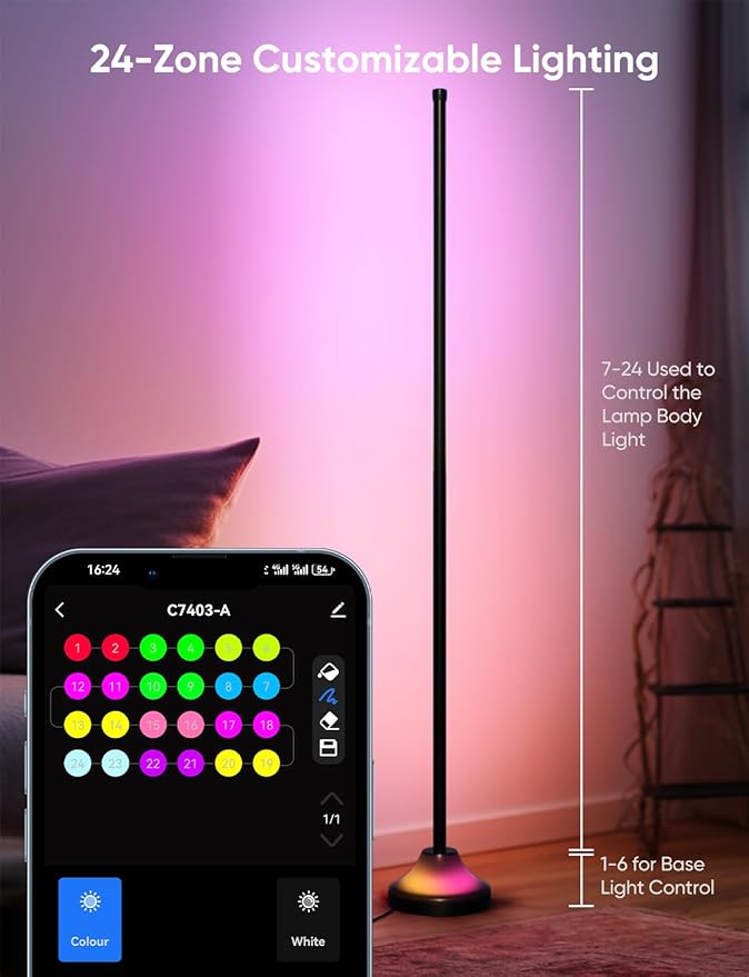 RGB&IC Smart Corner Floor Lamp – 20 W/1100 lm, 24‑Zone DIY & Music‑Sync LED