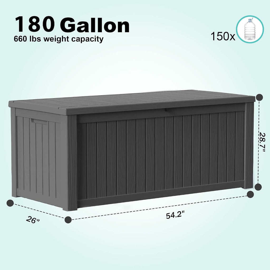 easyup 180 gal deck box waterproof outdoor storage shown in use