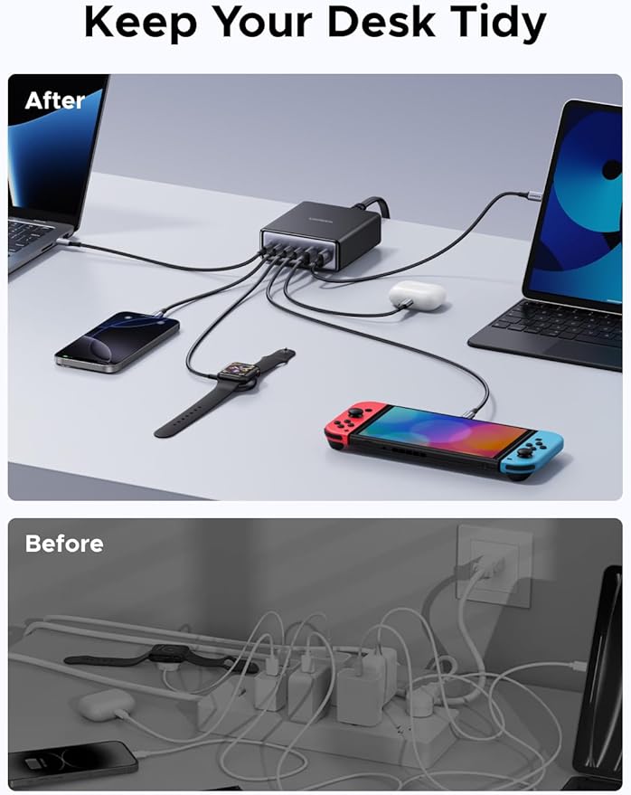 UGREEN 100W USB C Charging Station, 6-Port GaN Desktop Charger