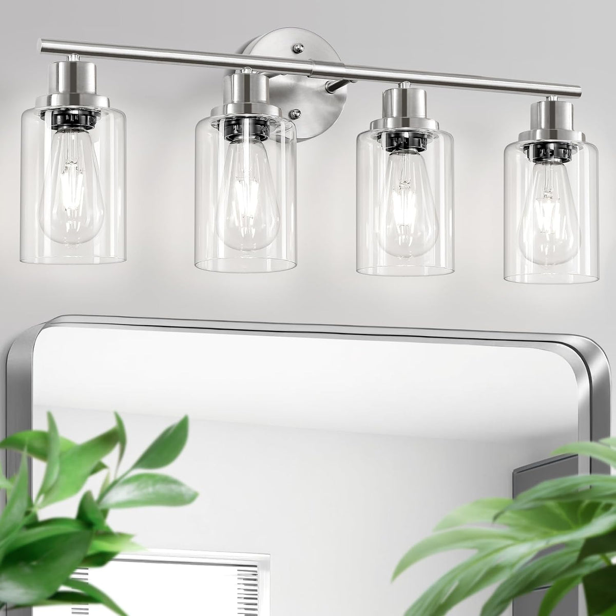 Guliaofo 4-Light Nickel Bathroom Light Fixtures, E26 Modern Vanity Lights