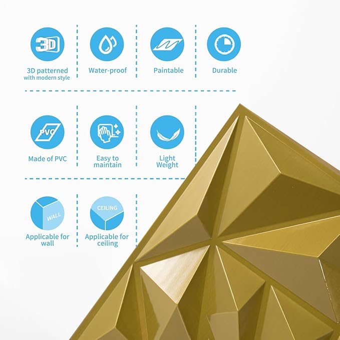 Art3d 33-Pack 3D Wall Panels for Interior Wall Decor, Diamond Textured Feature