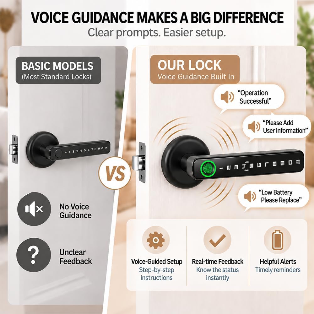 IRONZON 5-in-1 Smart Fingerprint Door Handle Lock with Code,NFC,App Control