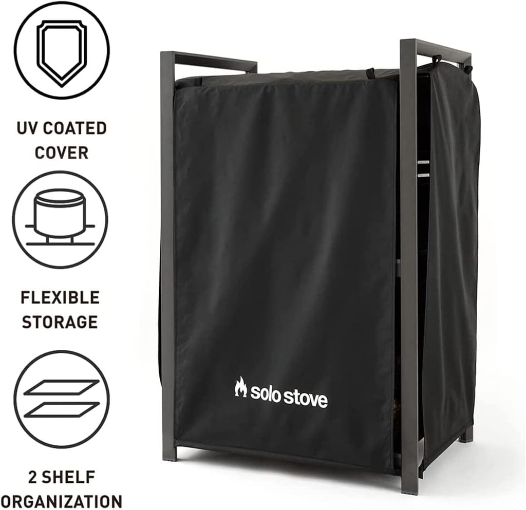 solo stove station – 4.4ft black aluminum firewood shown in use