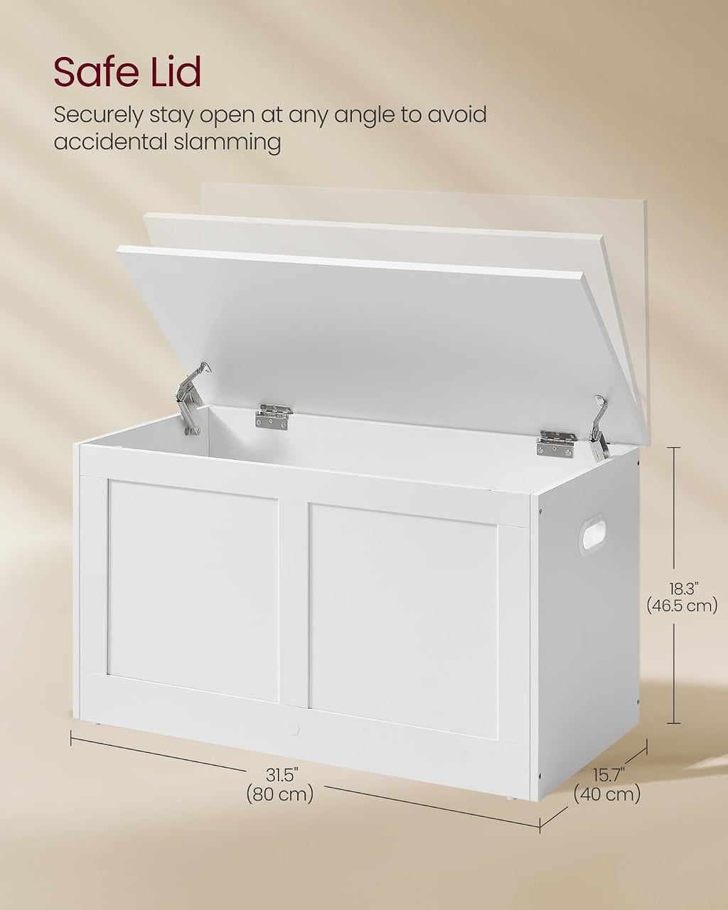 vasagle storage chest with 2 safety hinges, 15.7, close-up detail