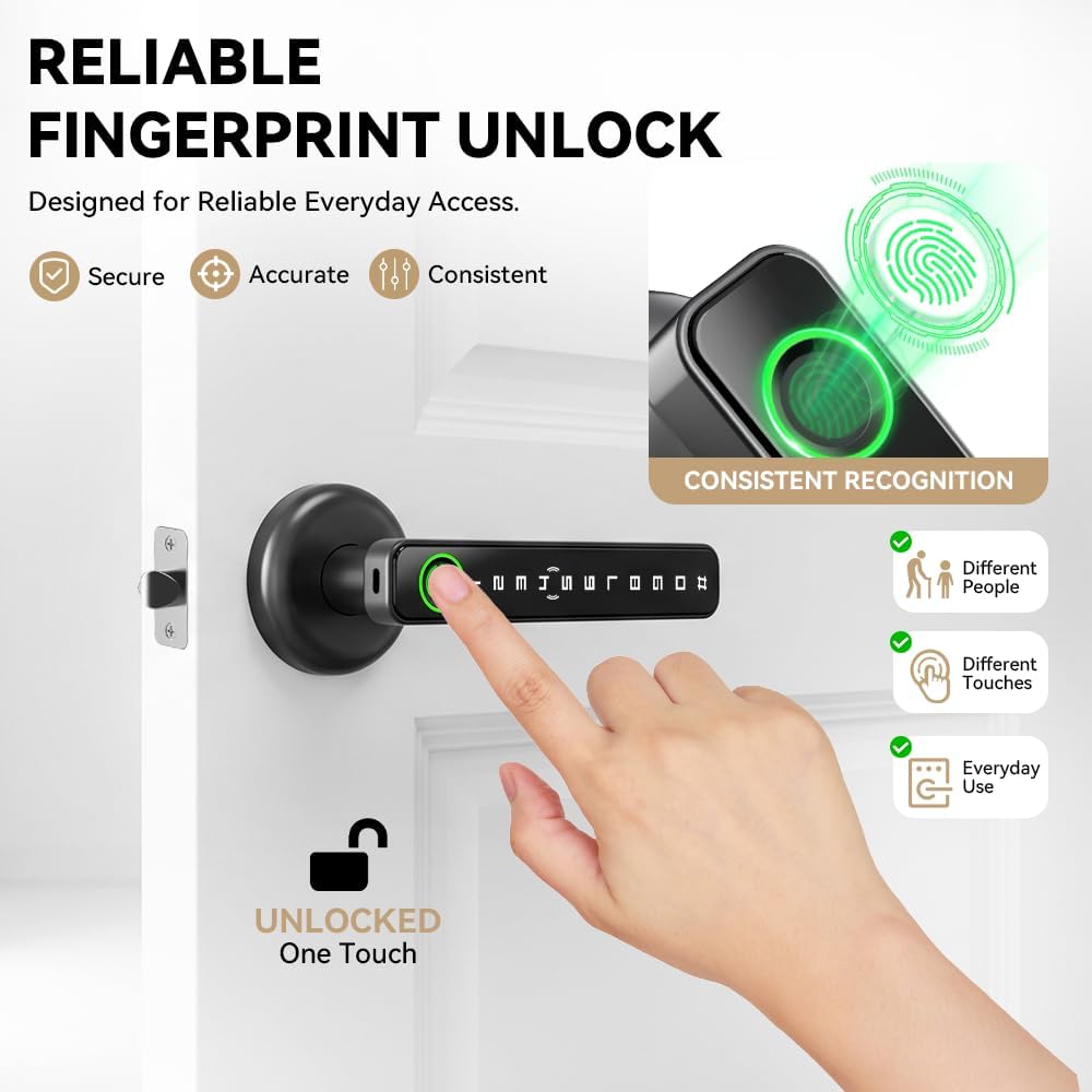 IRONZON 5-in-1 Smart Fingerprint Door Handle Lock with Code,NFC,App Control