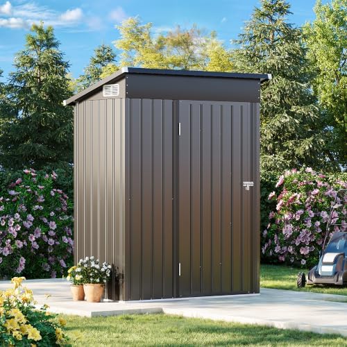 MXV 5x3 FT Outdoor Metal Storage Shed, Lockable Galvanized Steel Tool House with Sloped Roof, Waterproof Shed for Backyard, Garden, Patio, Black