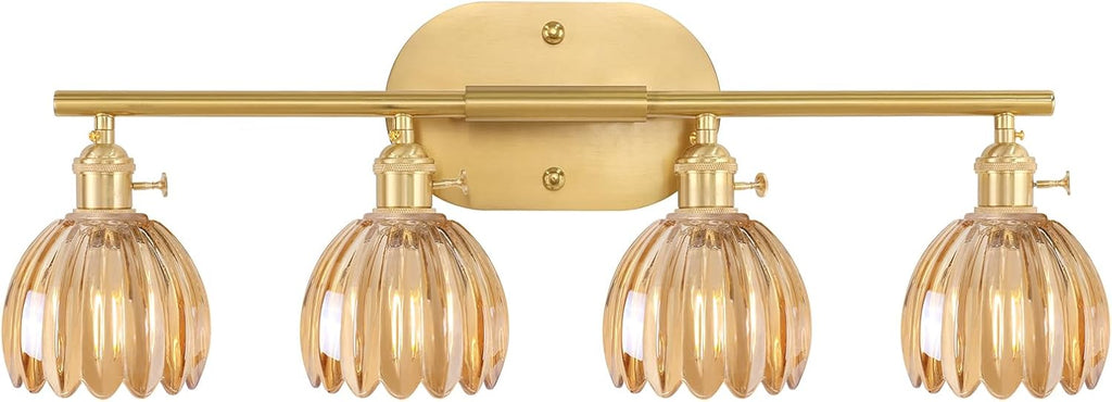 Shenmoyl Bathroom Light Fixtures, 4-Light Brass Vanity Wall Light Over Mirror