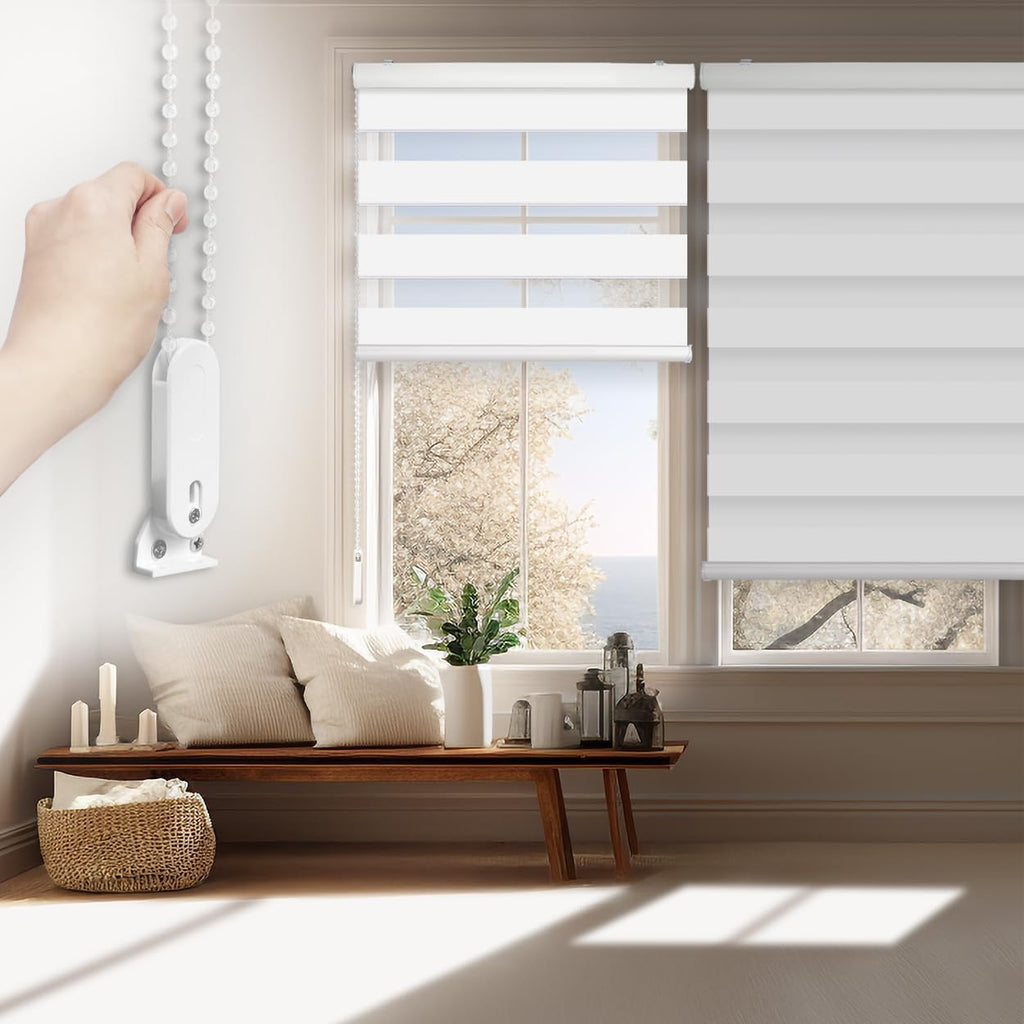 FOIRESOFT Standard Blackout Zebra Roller Blinds Dual Layer Privacy Shade