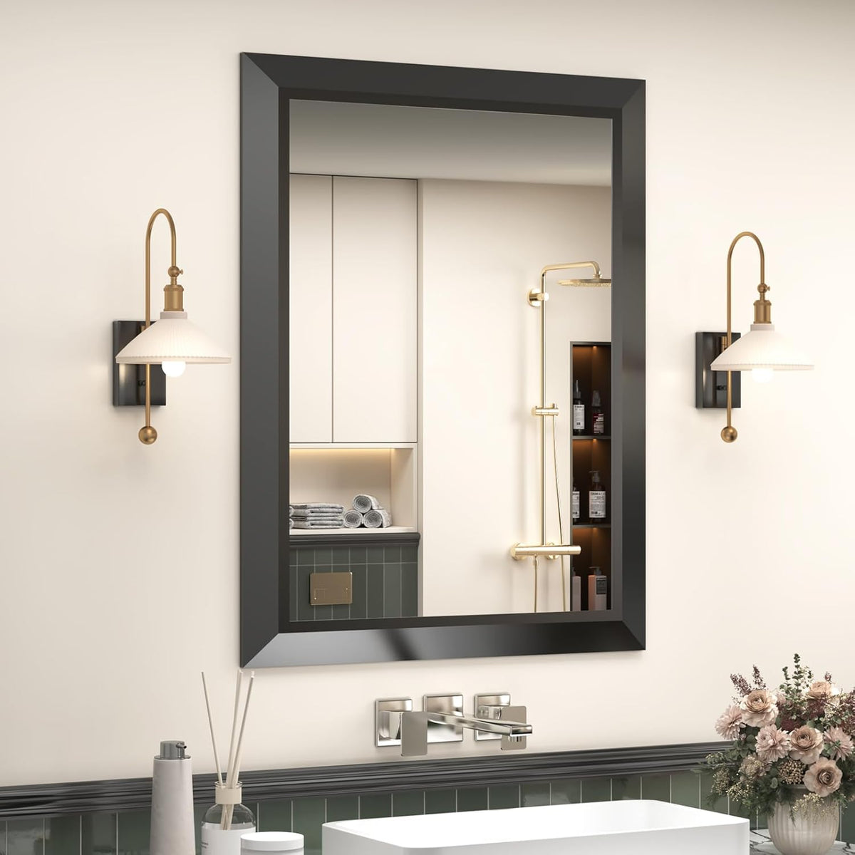 SMIROR Matte Black Bathroom Mirror