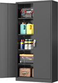 INTERGREAT Storage Cabinet with Doors and Shelves, Metal Garage Storage Cabinets with Lock, Black Lockable Steel Supply Cabinet for Home Office, Warehouse