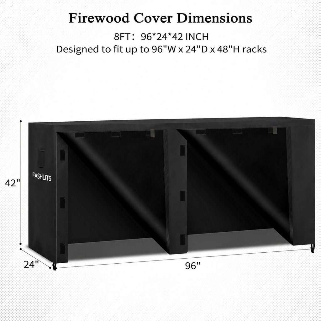 8ft firewood rack cover, waterproof heavy duty 600d, close-up detail