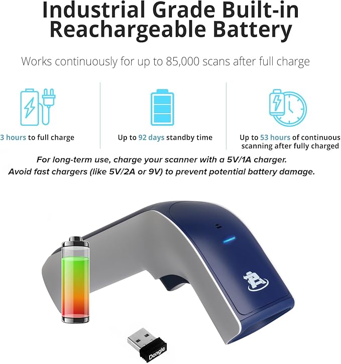 ScanAvenger Wireless Portable 1D Bluetooth Barcode Scanner: Hand Scanner 3-in-1