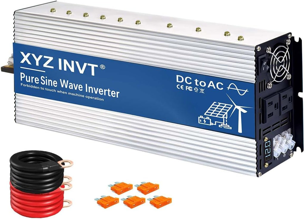 XYZ INVT 3500W Pure Sine Wave Inverter 12V to 120V AC, 7000W Peak Power