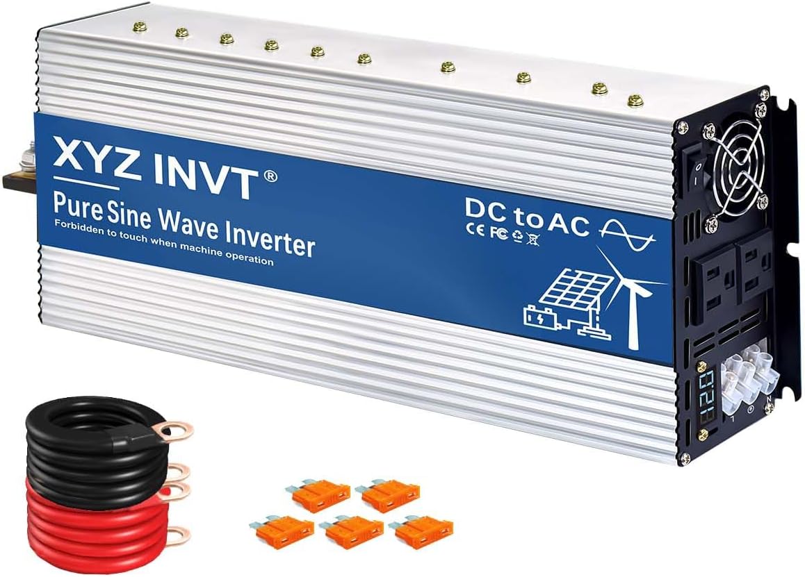 XYZ INVT 3500W Pure Sine Wave Inverter 12V to 120V AC, 7000W Peak Power