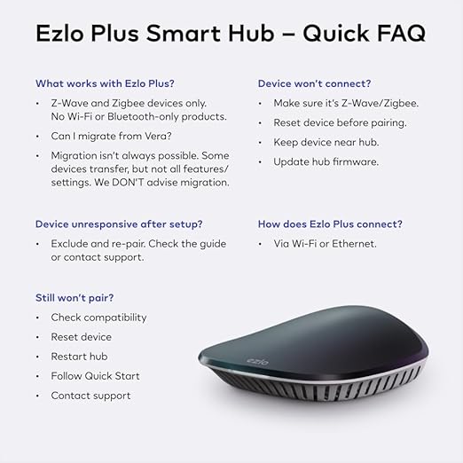 Ezlo Plus Smart Home Hub with Zigbee & Z-Wave. Works with Wi-Fi Devices
