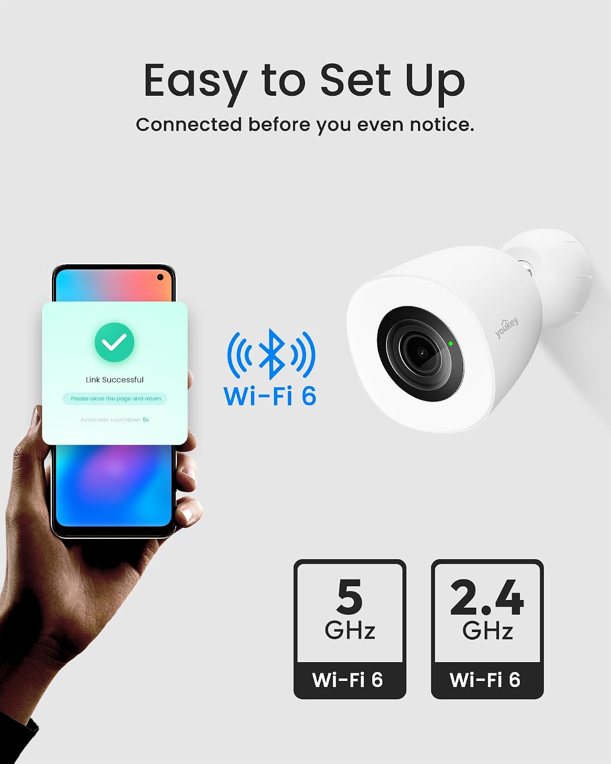 youkey 2.5k outdoor security camera, color24 daylike clarity on a desk or shelf
