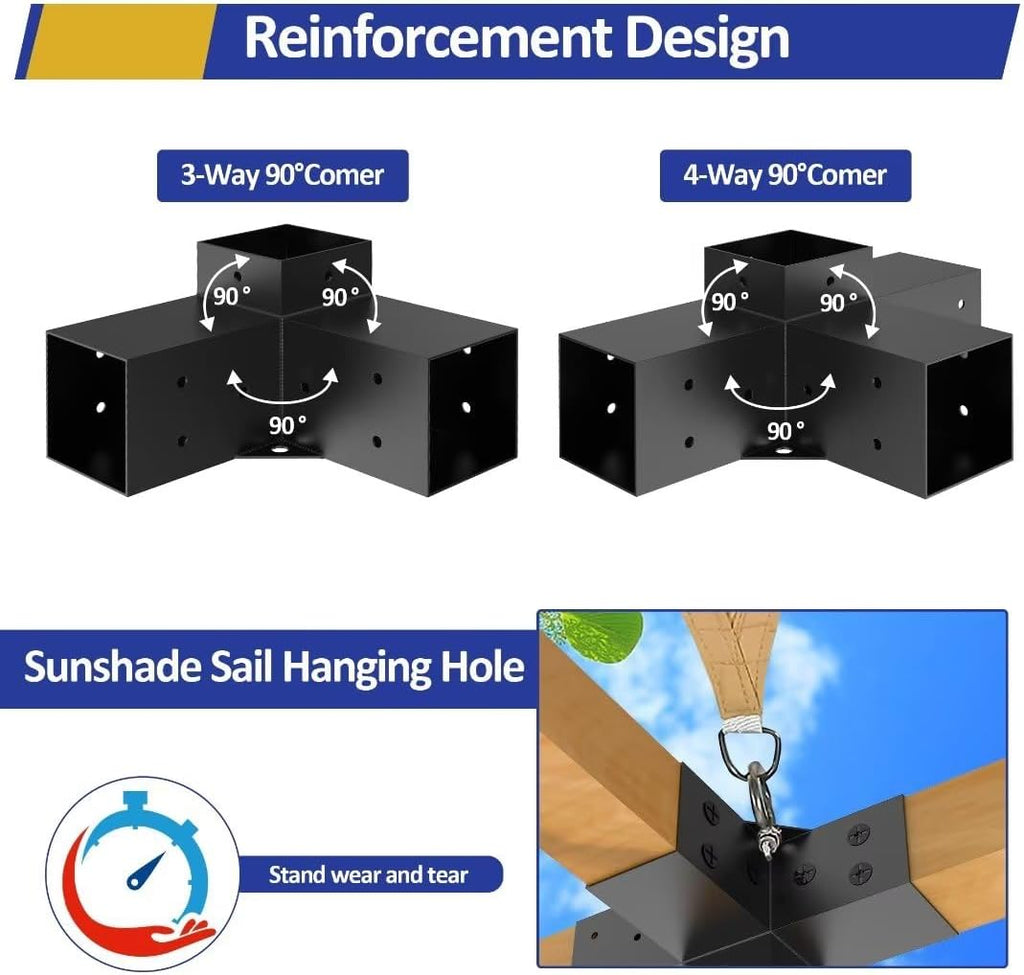jexaline heavy-duty pergola bracket kit for 4 x showing dimensions