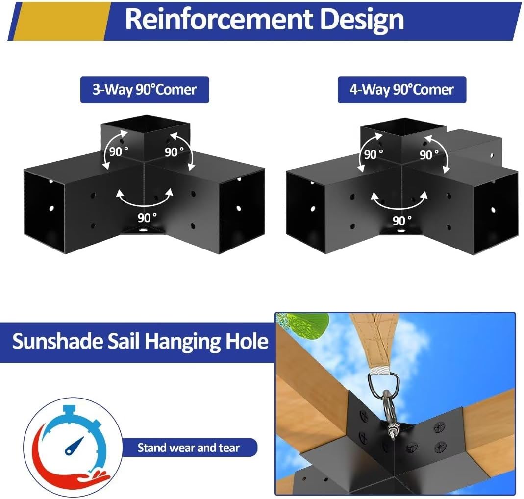 jexaline heavy-duty pergola bracket kit for 4 x showing dimensions