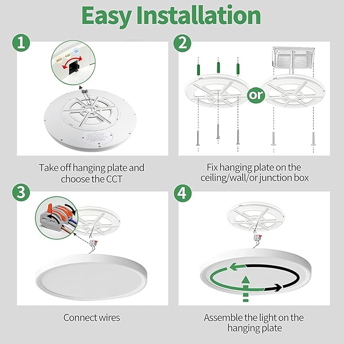 15.8 Inch Dimmable LED Flush Mount Ceiling Light, 3000K/3700K/4000K/5000K/6000K (4PK)