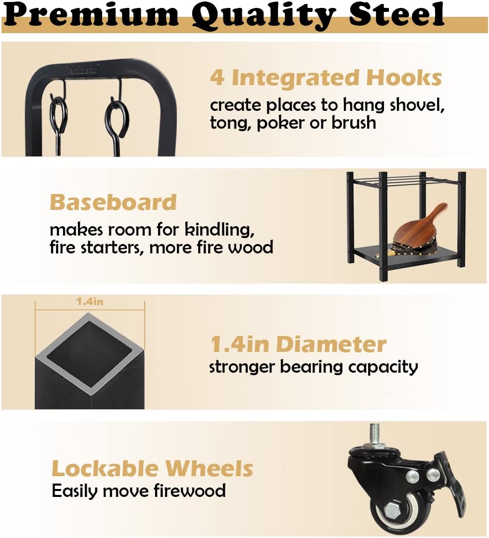 2-tier fireplace firewood rack holder for indoor outdoor, side view