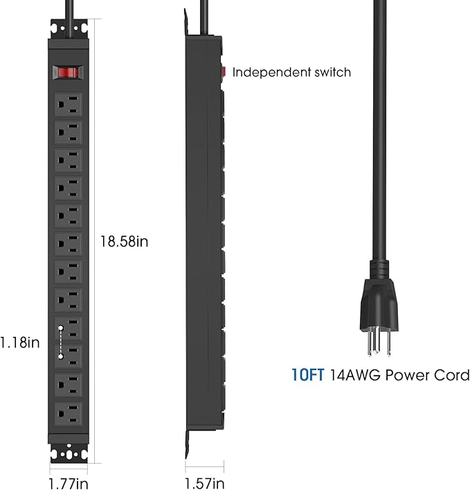 HHSOET 2 Pack Rotating Mountable Power Strip, 12 Outlet Wall Mount Surge