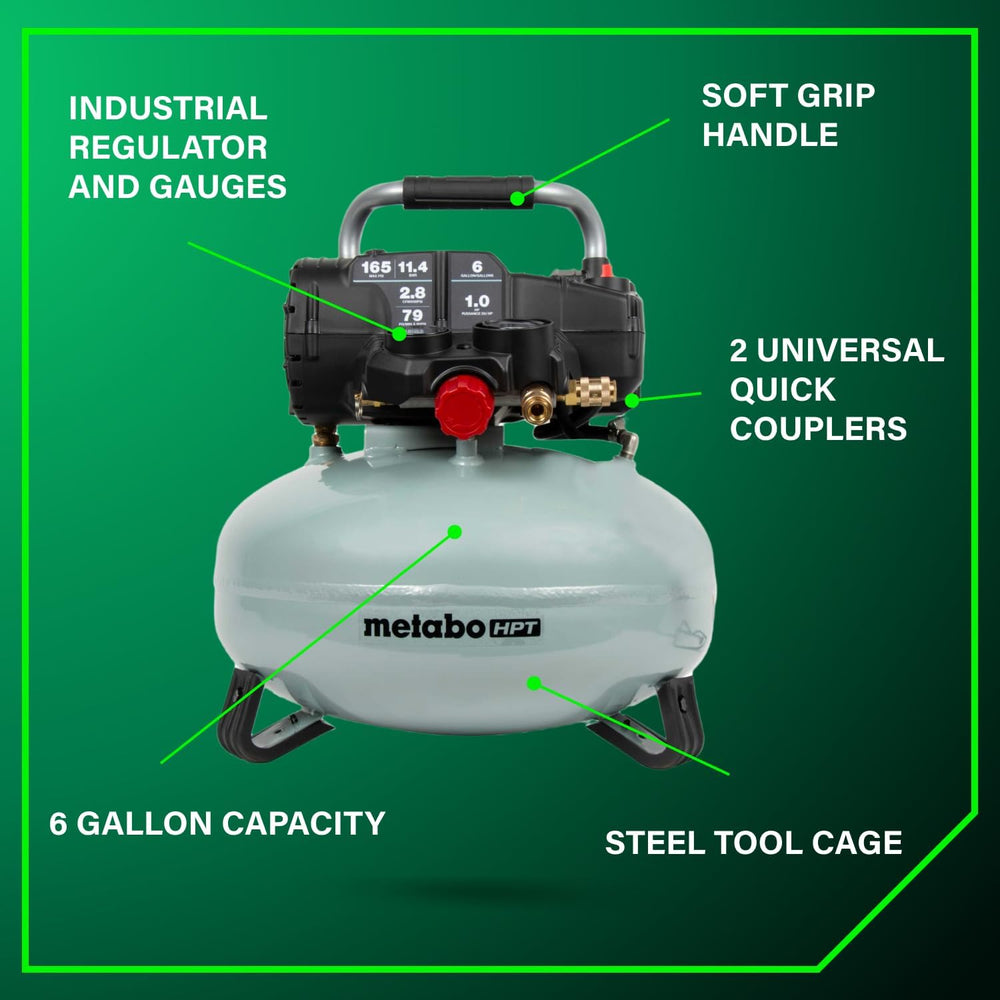 Metabo HPT Pancake Air Compressor, 6-Gallon 165PSI, Portable Air Compressor w...