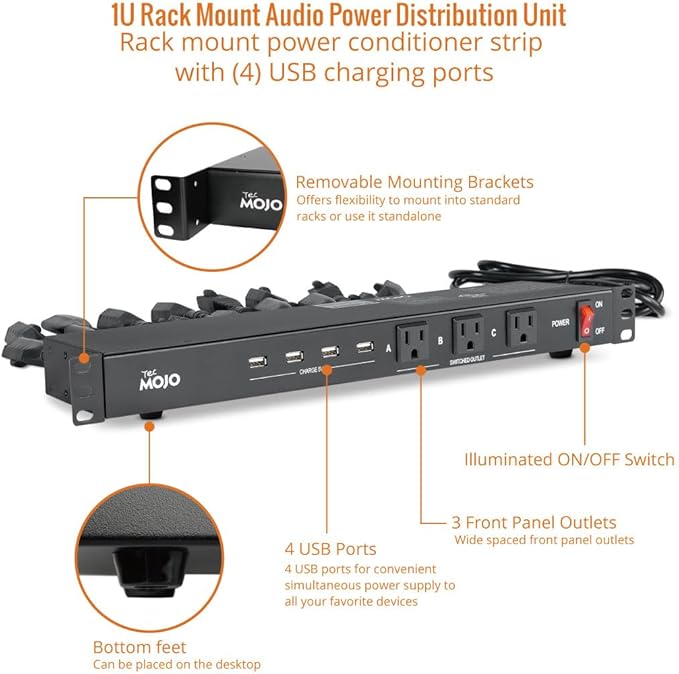 Tecmojo 1U Rack Mount 19 Outlet PDU Power Distribution Unit Power Strip Circuit