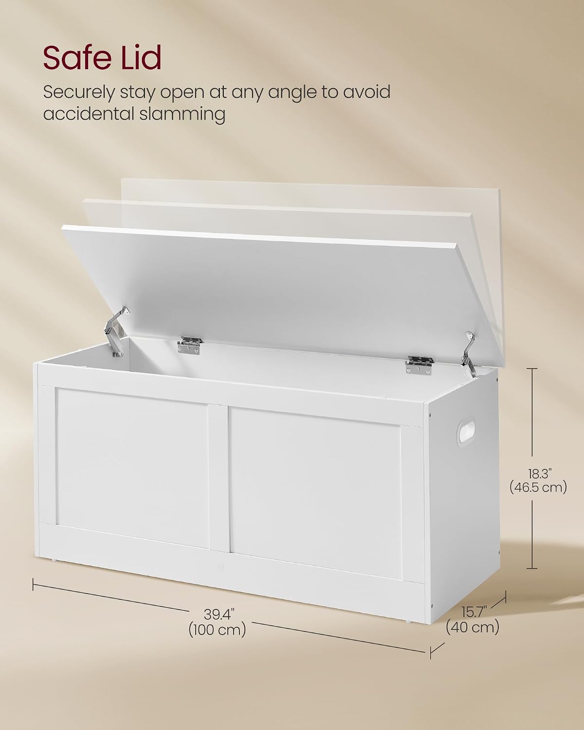 vasagle storage chest with 2 safety hinges, 15.7, close-up detail