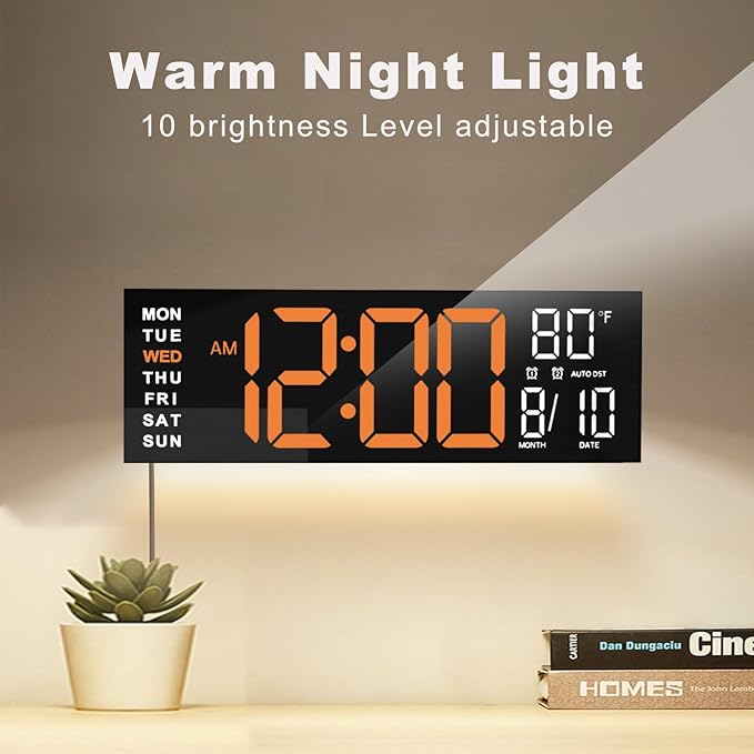 JALL 16" Large Digital Wall Mount Clock, Count Down Timer, Big LED, RGB Color