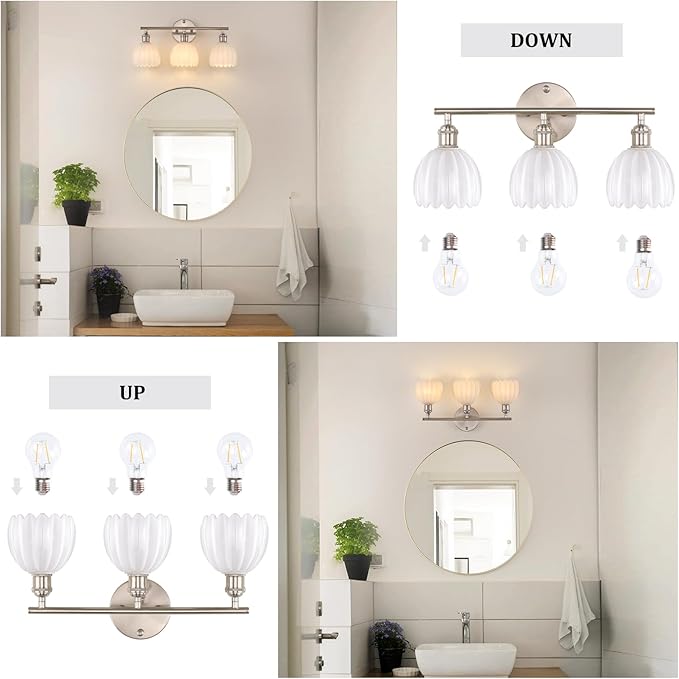 Shenmoyl Bathroom Light Fixtures, 3-Light Vanity Wall Light Over Mirror