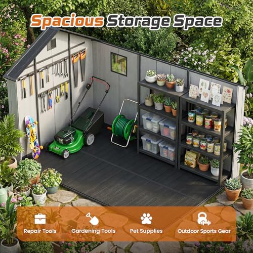 Jocoevol Heavy Duty Storage Shed, 8x12FT Resin Outdoor Shed for Backyard