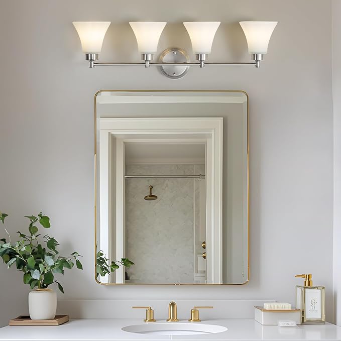 LOUSACE 4 Light Bathroom Vanity Light Brushed Nickel Bathroom Lighting Fixtures