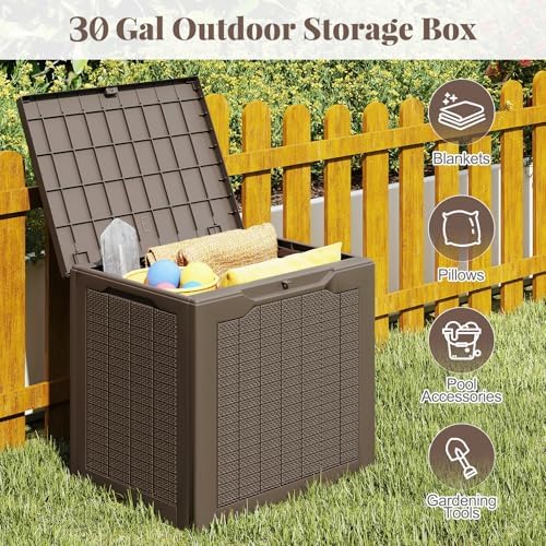 Tangkula 30 Gallon Outdoor Storage Box with Lockable Lid