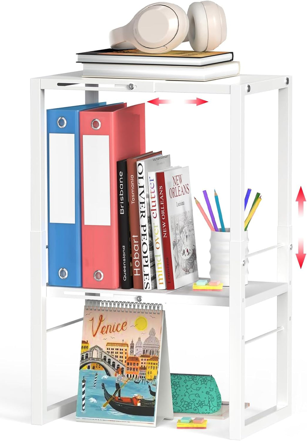 LIDTOP Locker Organizer Shelf, Metal Adjustable Width and Height, Ideal Locker for School, Office, and Gym Lockers, Extends Locker Accessories Storage Organization, White