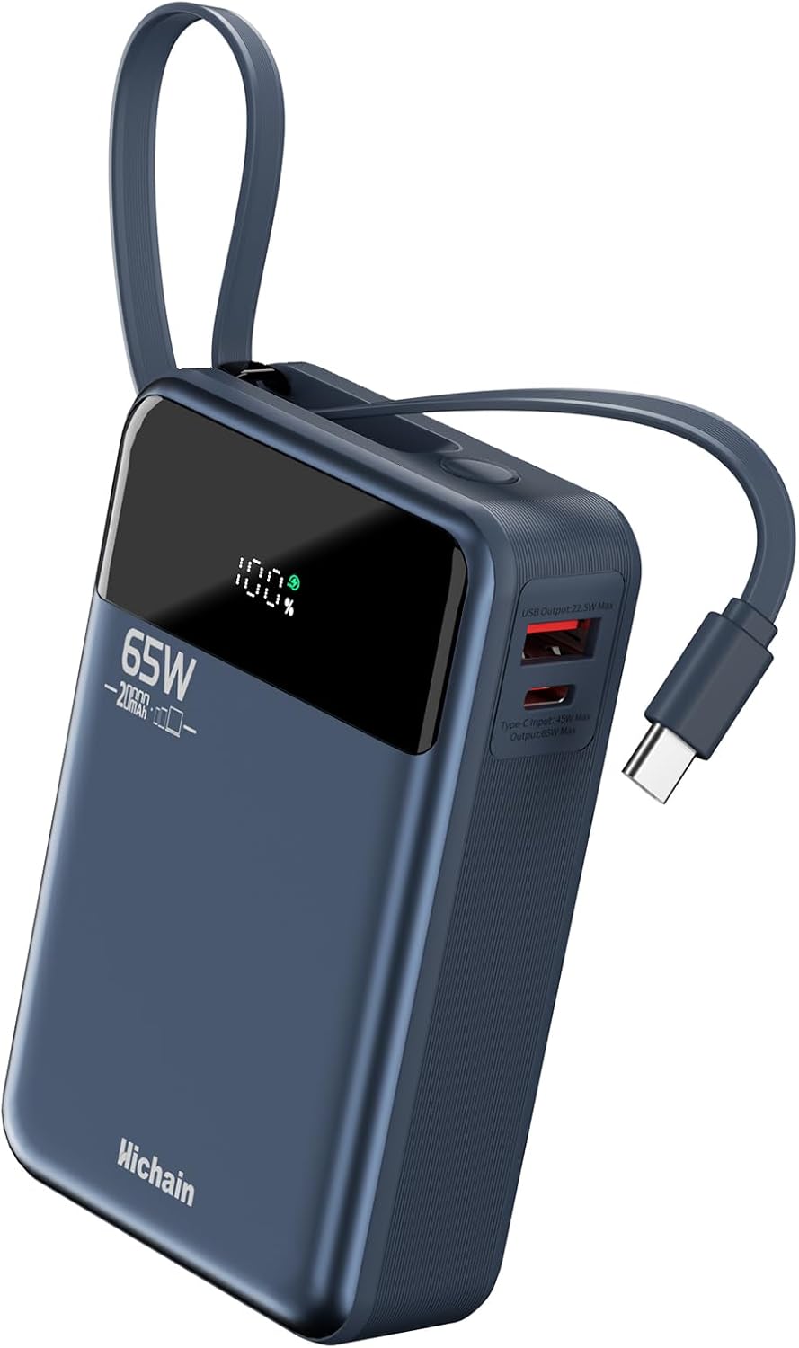 hichain laptop power bank 65w laptop portable charger, side view