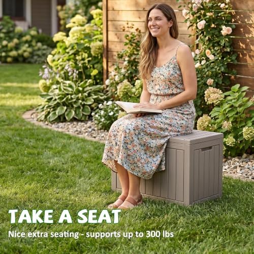 DRATO 55 Gallon Outdoor Storage Box Waterproof, Lockable Resin Deck Boxes