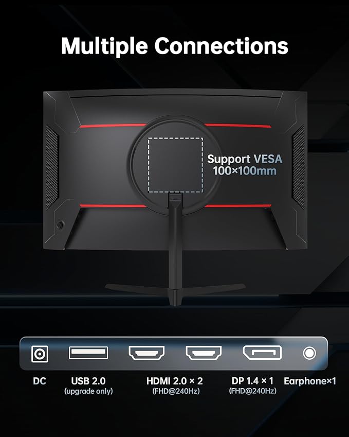 KTC 24 Inch Curved 240Hz Gaming Monitor, FHD 1500R Curved Computer Monitor 1080P