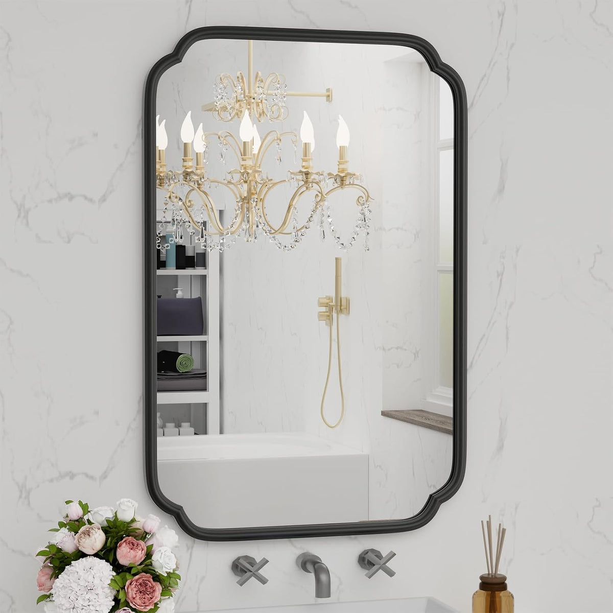 Black Bathroom Vanity Mirrors for Over Sink 24" x 36" Modern Rounded Corner