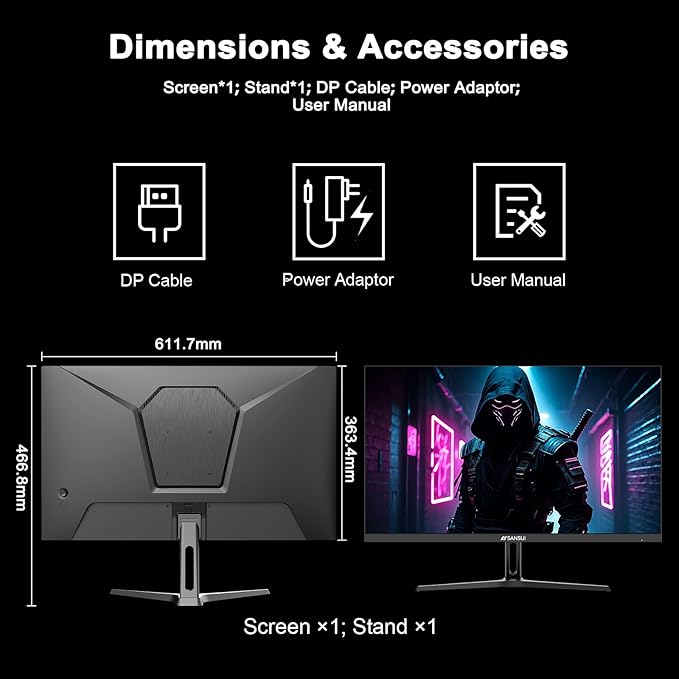 SANSUI 27 Inch WQHD 2560 x 1440 IPS Gaming Monitor, 200Hz 180Hz 1ms Computer