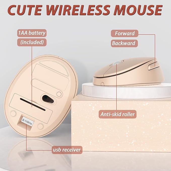 Wireless Keyboard and Mouse, KOOTOP Cute Keyboard and Mouse, 2.4G Wireless