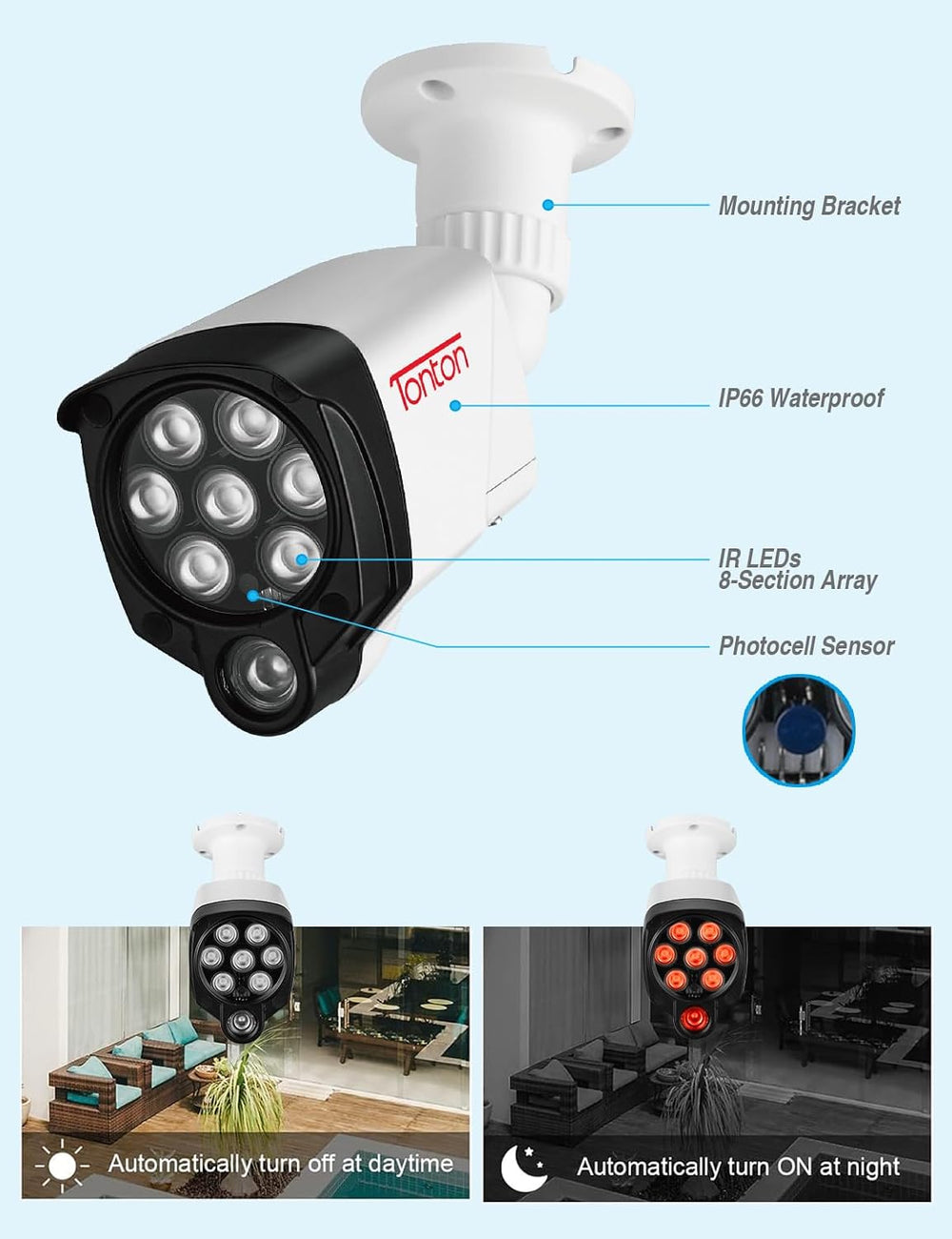 Tonton 2Pack LED IR Illuminator Wide Angle 8-LEDs 90 Degree 100Ft IR Infrared...