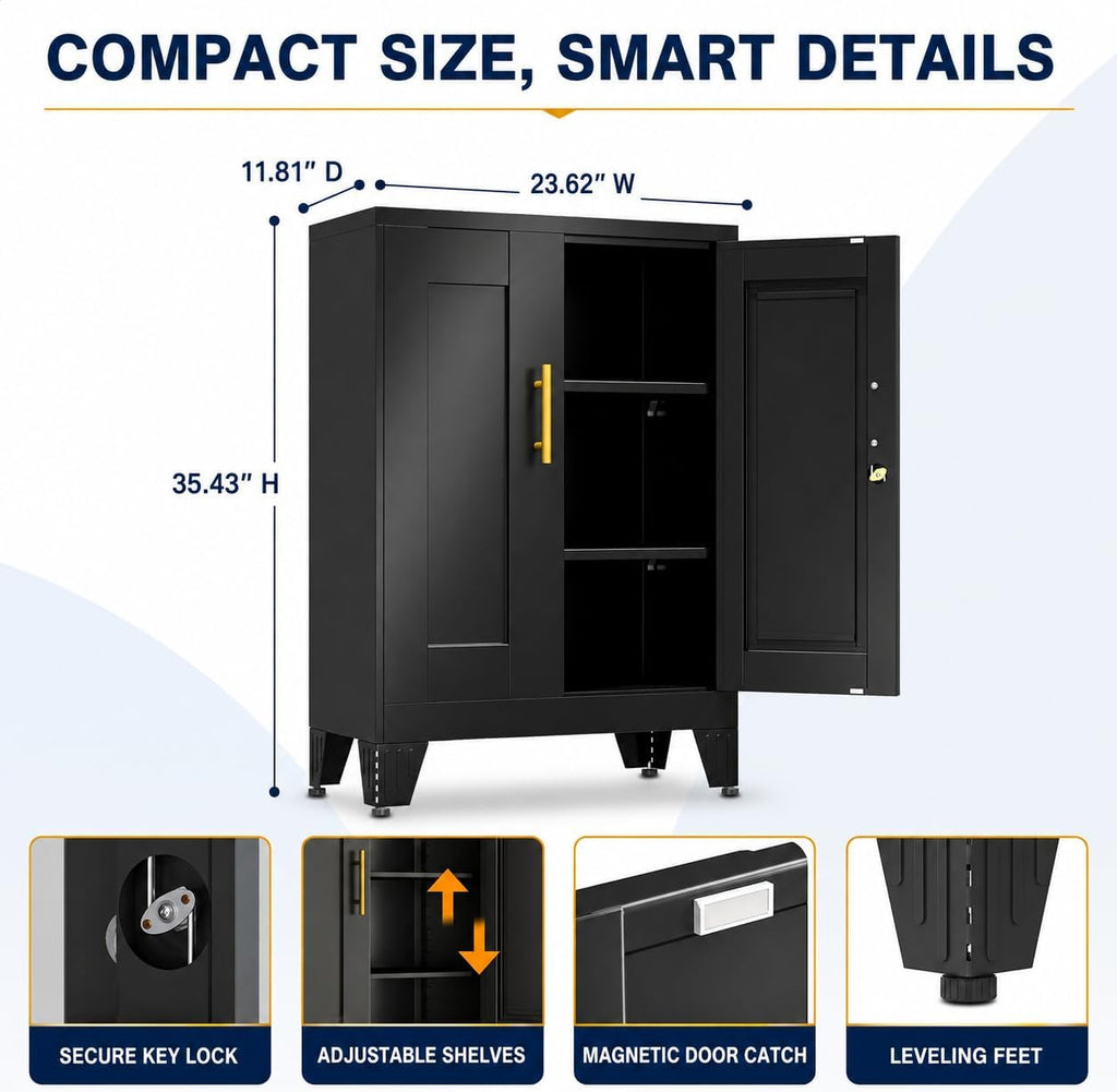 small metal locking cabinet, tool storage cabinet with shown in use