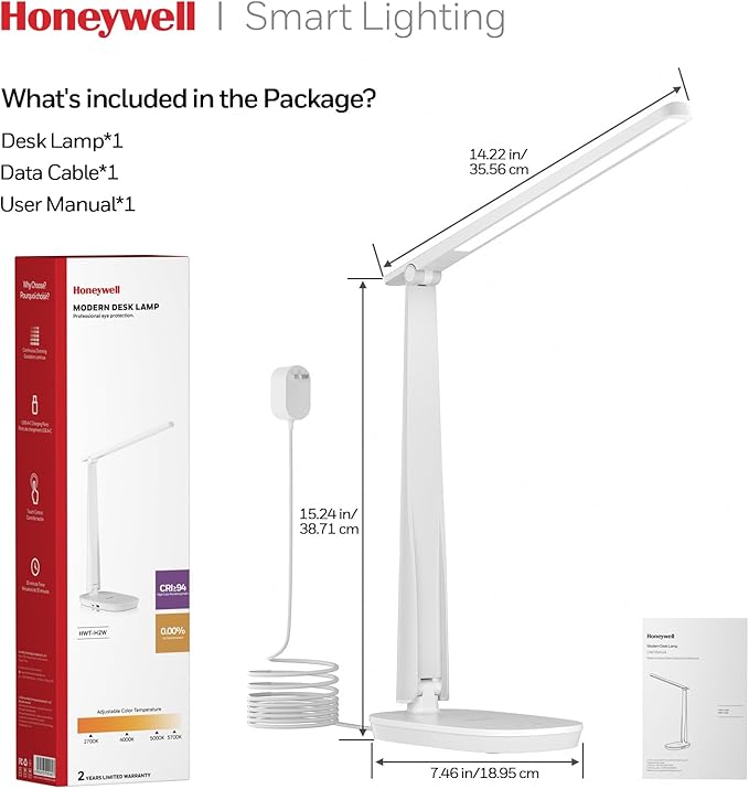 Honeywell LED Desk Lamp for Home Office, Eye-Caring Light