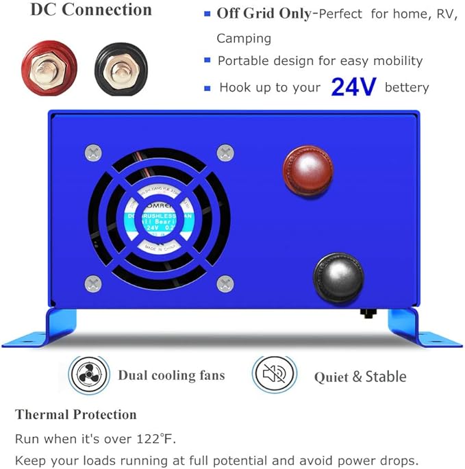 XYZ INVT 800 Watt Pure Sine Wave Inverter 24V DC to 110V 120V AC, 800W Power