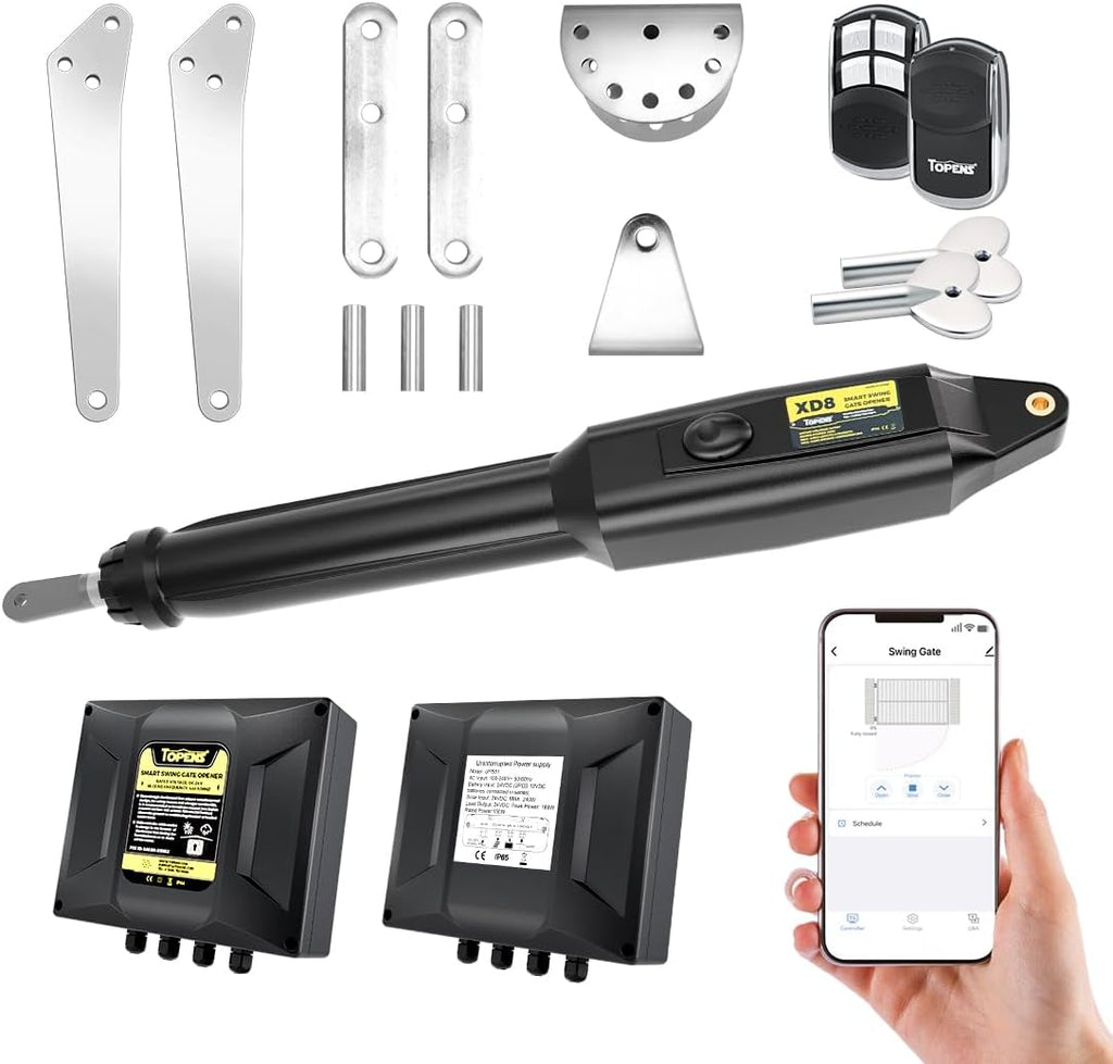 TOPENS XD851 Smart Gate Opener for Heavy Duty Single Swing Gates Up to 18ft
